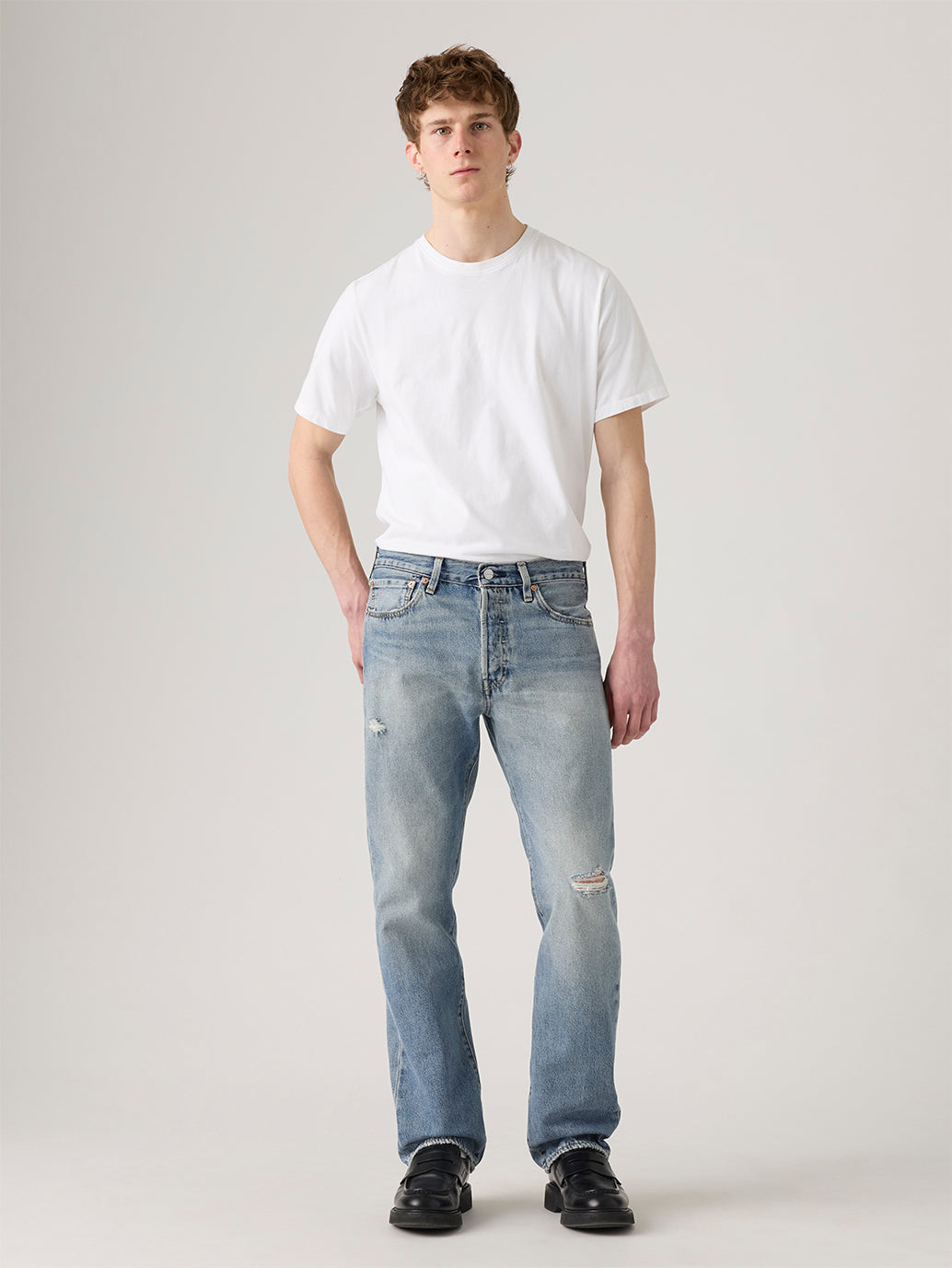 Men's 501 Blue Straight Fit Mid Rise Jeans - Front View