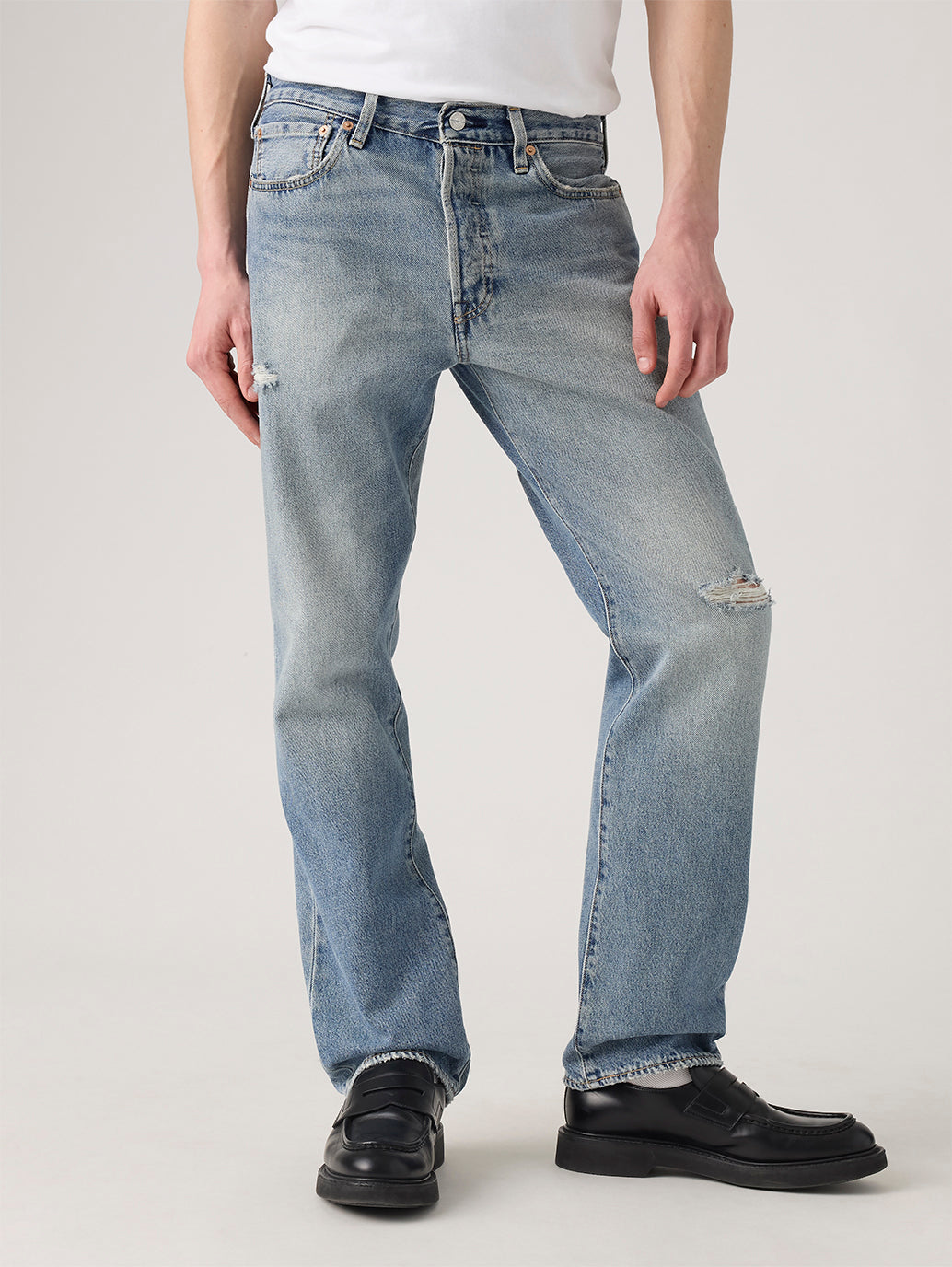 Men's 501 Blue Straight Fit Mid Rise Jeans - Front View
