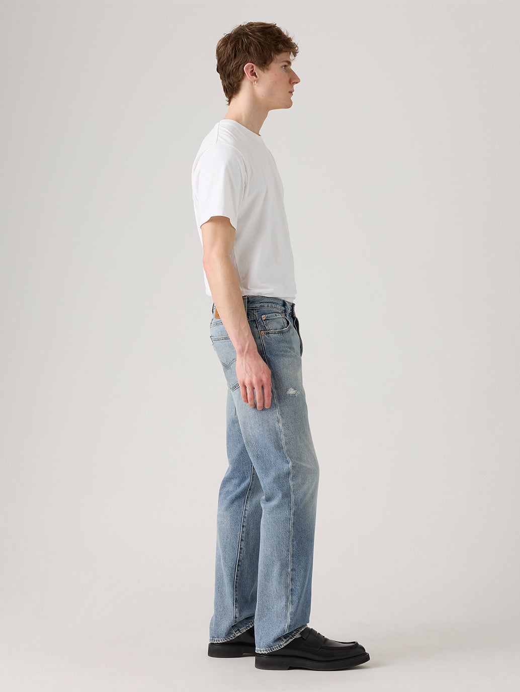 Men's 501 Blue Straight Fit Mid Rise Jeans - Side View