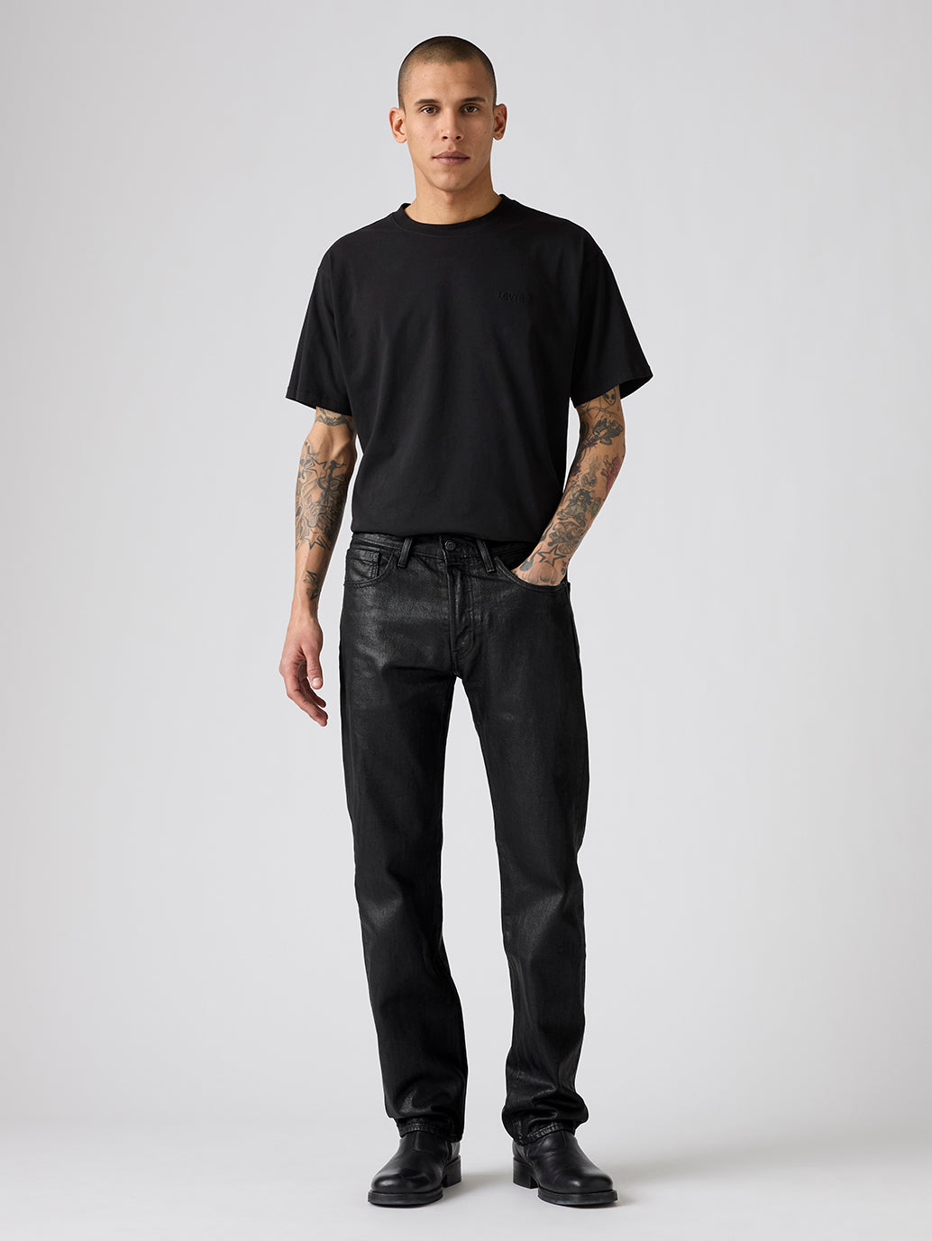 Men's 501 Black Straight Fit Mid Rise Jeans