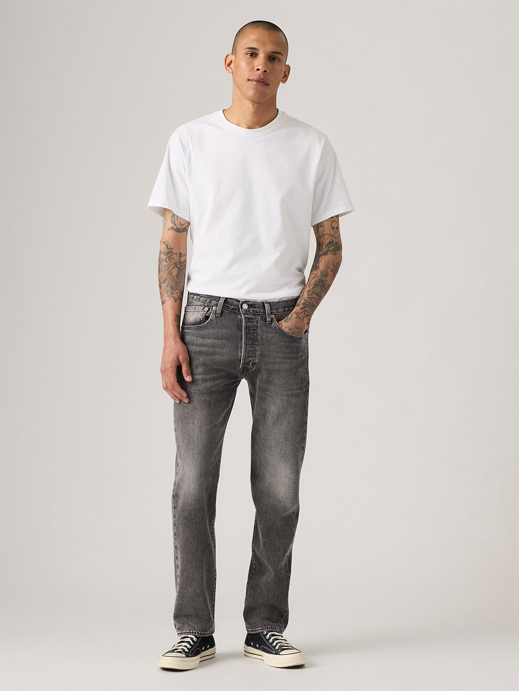 Men's 501 Grey Straight Fit Mid Rise Jeans - Front View