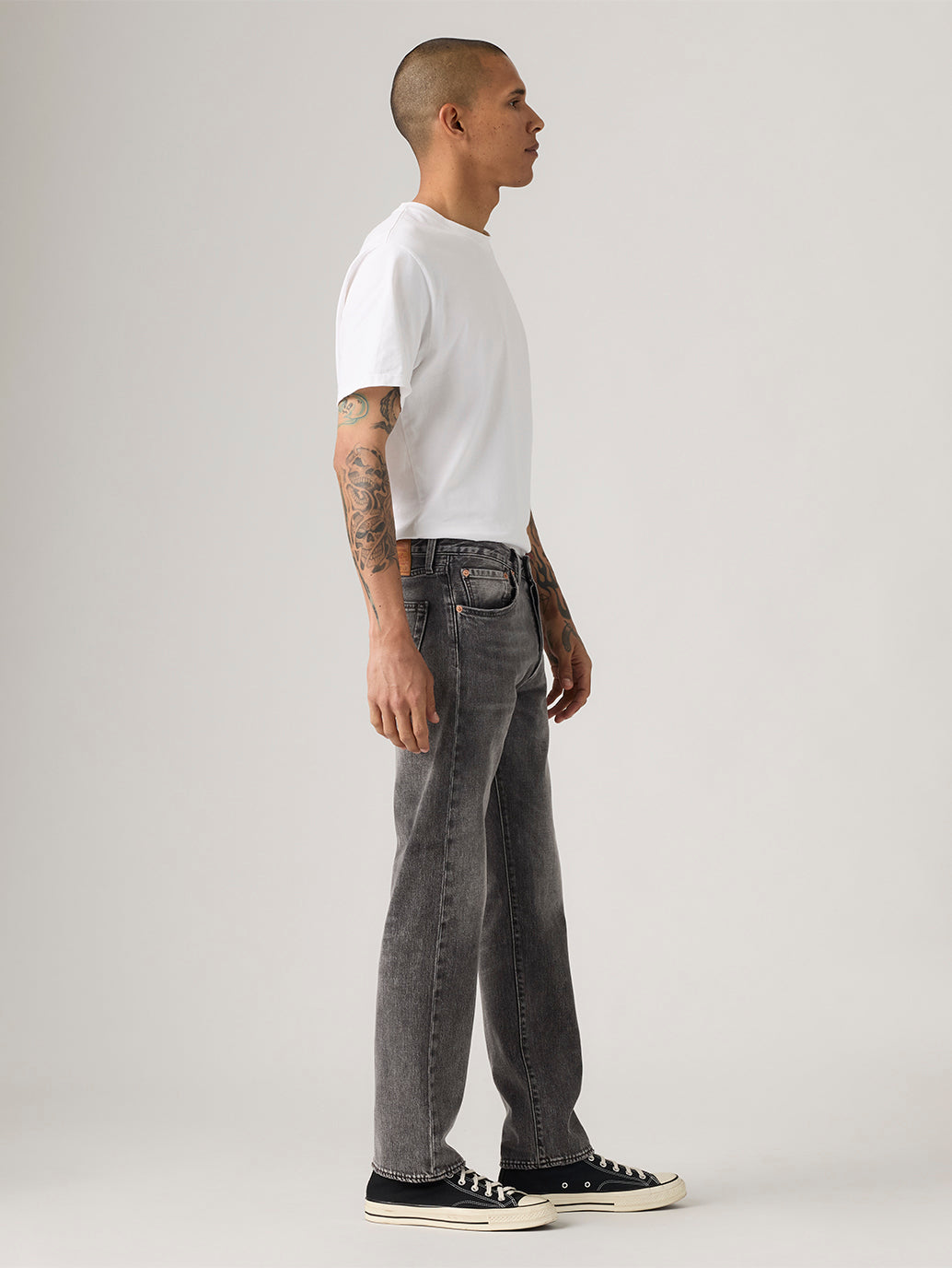 Men's 501 Grey Straight Fit Mid Rise Jeans - Side View