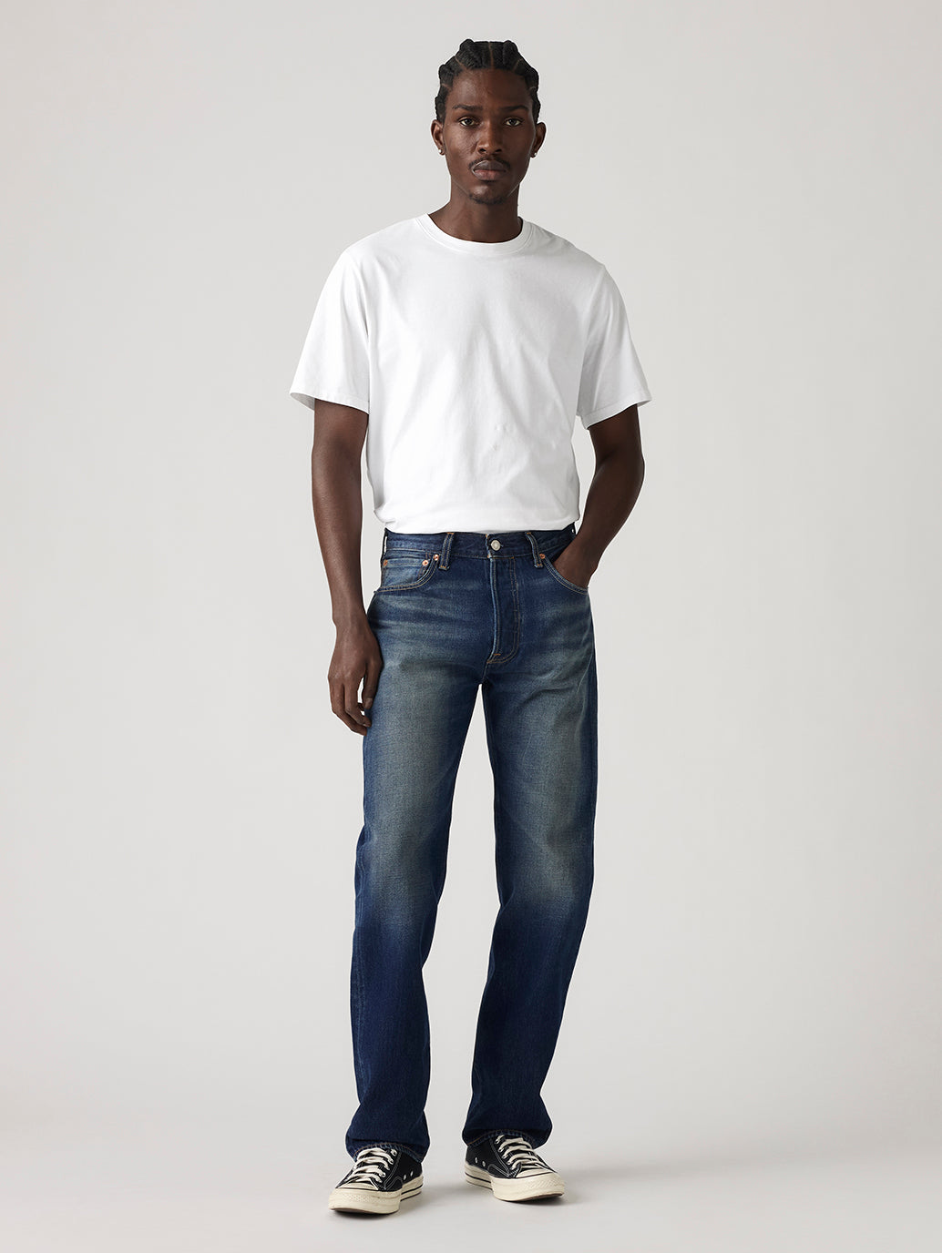 Men's 501 Indigo Straight Fit Mid Rise Jeans - Front View