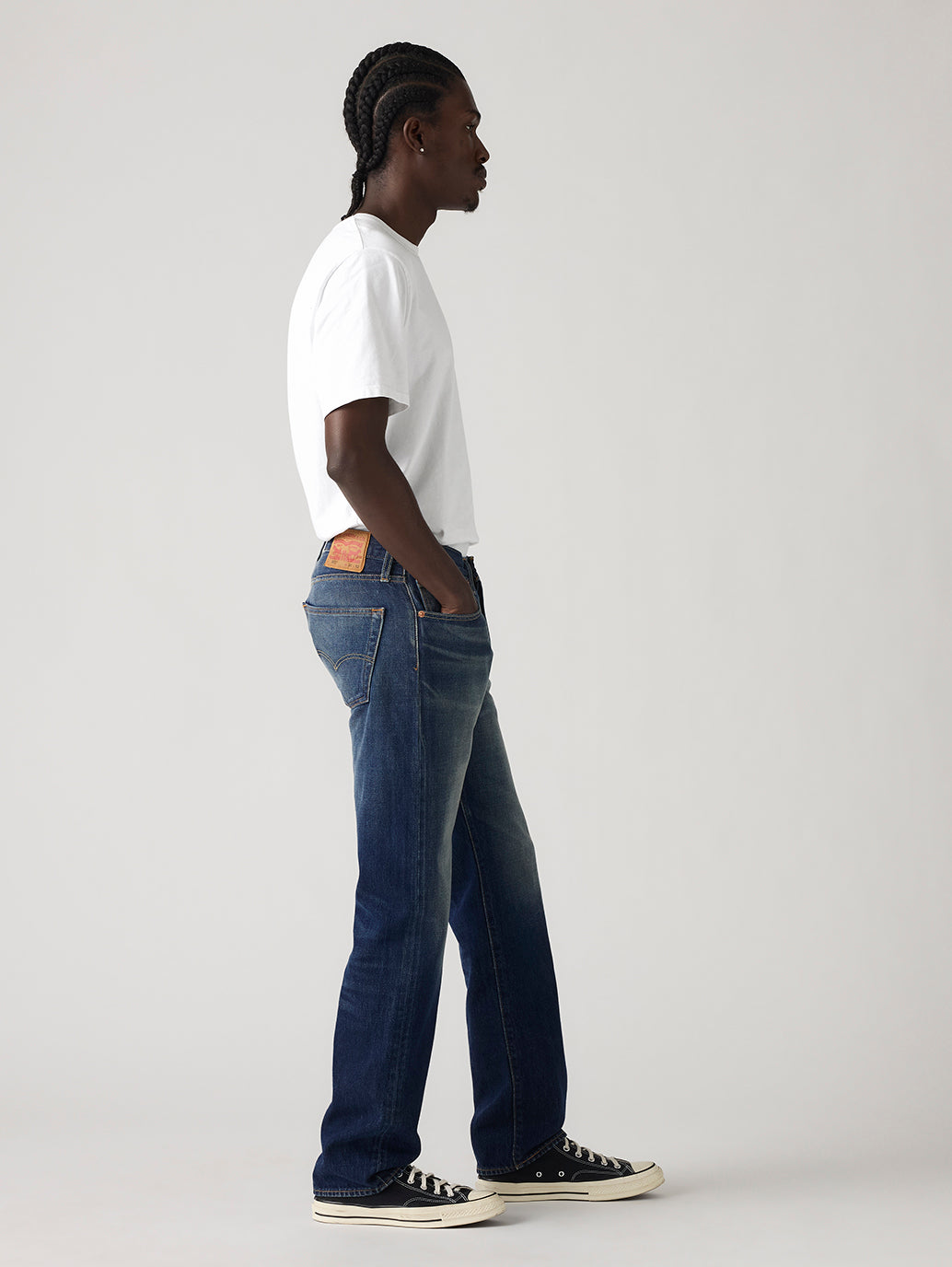 Men's 501 Indigo Straight Fit Mid Rise Jeans - Side View