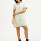 Women's Solid White Round Neck Denim Dress - Styleshot View