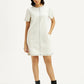 Women's Solid White Round Neck Denim Dress - Front View