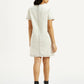 Women's Solid White Round Neck Denim Dress - Back View