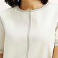 Women's Solid White Round Neck Denim Dress - Detail View