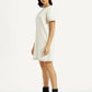 Women's Solid White Round Neck Denim Dress - Side View