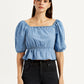 Women's Solid Blue Square Neck Top - Front View