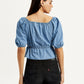 Women's Solid Blue Square Neck Top - Back View