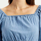 Women's Solid Blue Square Neck Top - Detail View