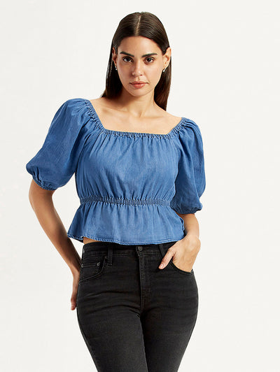levi's Women's Solid Dark Blue Square Neck Top-picture-26