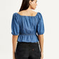 Women's Solid Dark Blue Square Neck Top - Back View