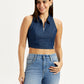 Women's Solid Dark Blue Spread Collar Top - Styleshot View