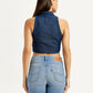 Women's Solid Dark Blue Spread Collar Top - Back View