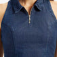 Women's Solid Dark Blue Spread Collar Top - Detail View