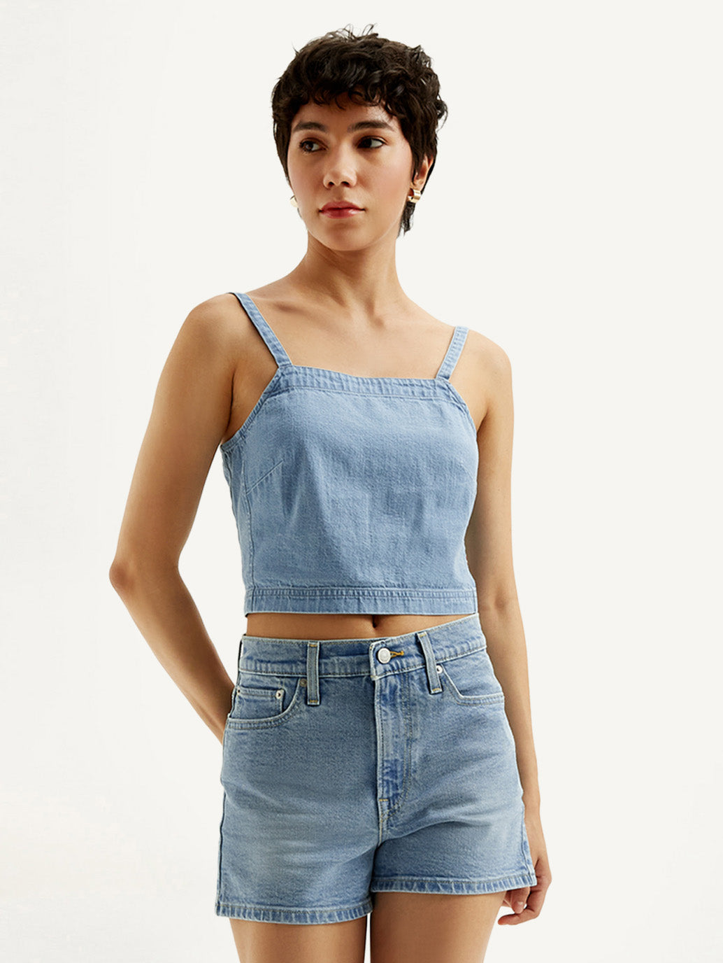 Women's Solid Light Blue Denim Cami Top - Styleshot View
