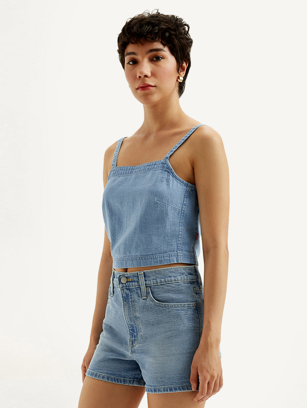 Women's Solid Light Blue Denim Cami Top - Side View