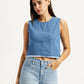Women's Solid Blue Round Neck Top - Styleshot View