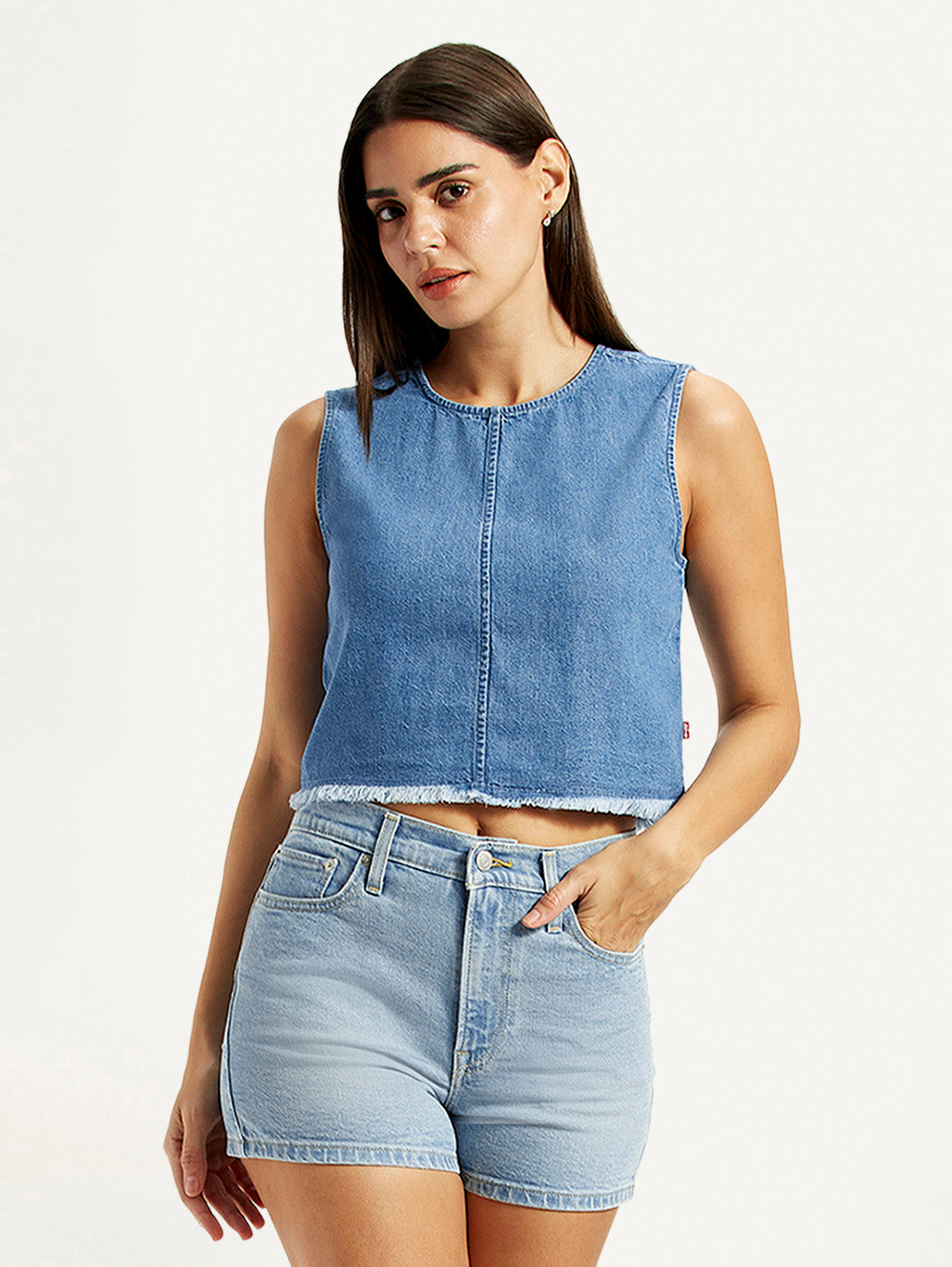 Women's Solid Blue Round Neck Top