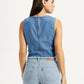 Women's Solid Blue Round Neck Top - Back View