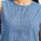 Women's Solid Blue Round Neck Top - Detail View