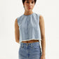 Women's Solid Light Blue Round Neck Denim Crop Top - Styleshot View