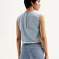 Women's Solid Light Blue Round Neck Denim Crop Top - Back View