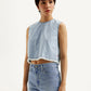 Women's Solid Light Blue Round Neck Denim Crop Top - Side View