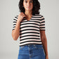 Women's Striped White Slim Fit Polo T-shirt - Front View