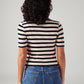 Women's Striped White Slim Fit Polo T-shirt - Back View