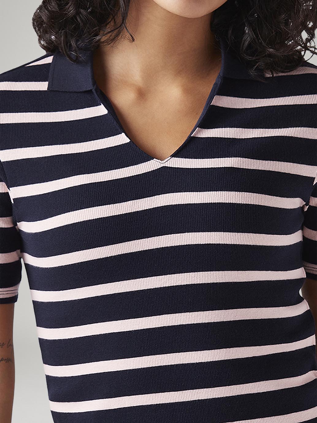 Women's Striped Navy Slim Fit Polo T-shirt - 20 View
