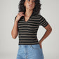 Women's Striped Black Slim Fit Ribbed Polo T-shirt - Styleshot View
