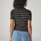 Women's Striped Black Slim Fit Ribbed Polo T-shirt - Back View