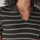 Women's Striped Black Slim Fit Ribbed Polo T-shirt - 20 View