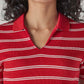 Women's Striped Red Slim Fit Ribbed Polo T-shirt - 20 View