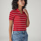 Women's Striped Red Slim Fit Ribbed Polo T-shirt - Side View