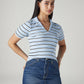Women's Striped Light Blue Slim Fit Ribbed Polo T-shirt - Styleshot View