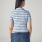 Women's Striped Light Blue Slim Fit Ribbed Polo T-shirt - Back View