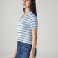 Women's Striped Light Blue Slim Fit Ribbed Polo T-shirt - Side View