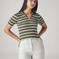 Women's Striped Olive Slim Fit Ribbed Polo T-shirt - Styleshot View