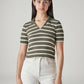 Women's Striped Olive Slim Fit Ribbed Polo T-shirt - Front View
