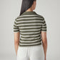 Women's Striped Olive Slim Fit Ribbed Polo T-shirt - Back View