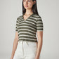 Women's Striped Olive Slim Fit Ribbed Polo T-shirt - Side View