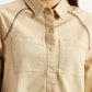 Women's Solid Beige Spread Collar Relaxed Fit Shirt - Detail View