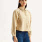 Women's Solid Beige Spread Collar Relaxed Fit Shirt - Side View
