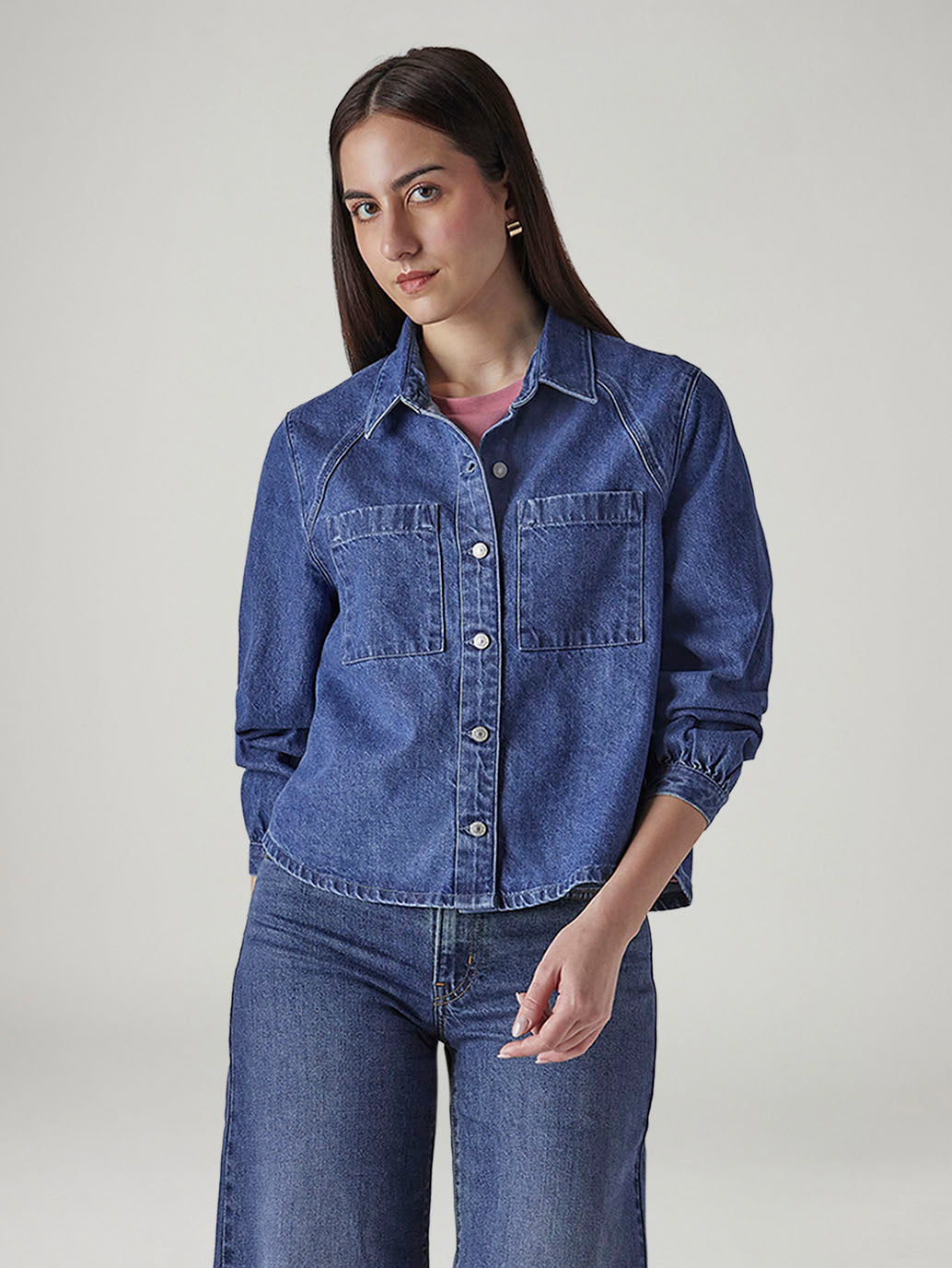 Women's Solid Relaxed Fit Denim Shirt