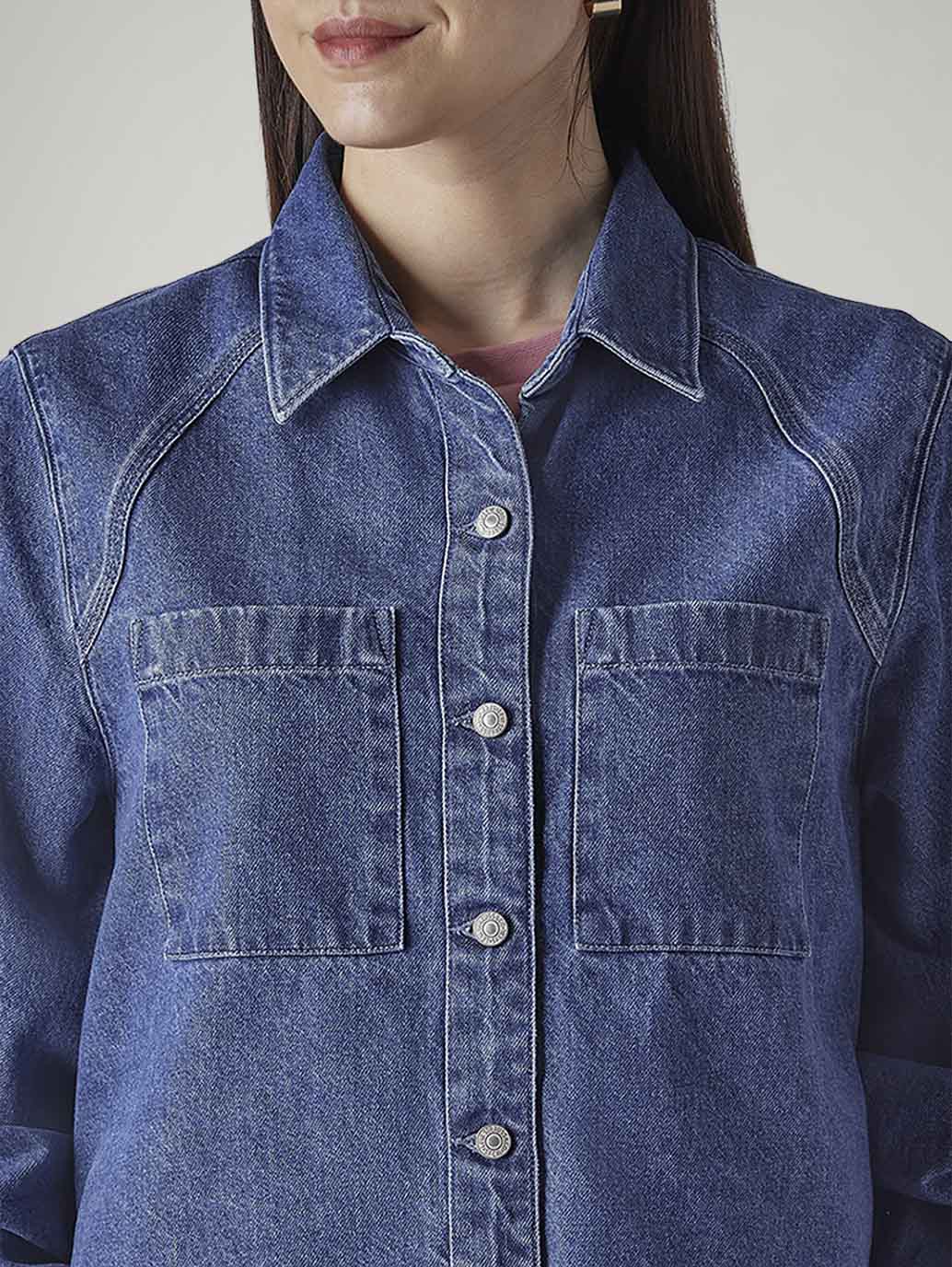 Women's Solid Relaxed Fit Denim Shirt - 20 View