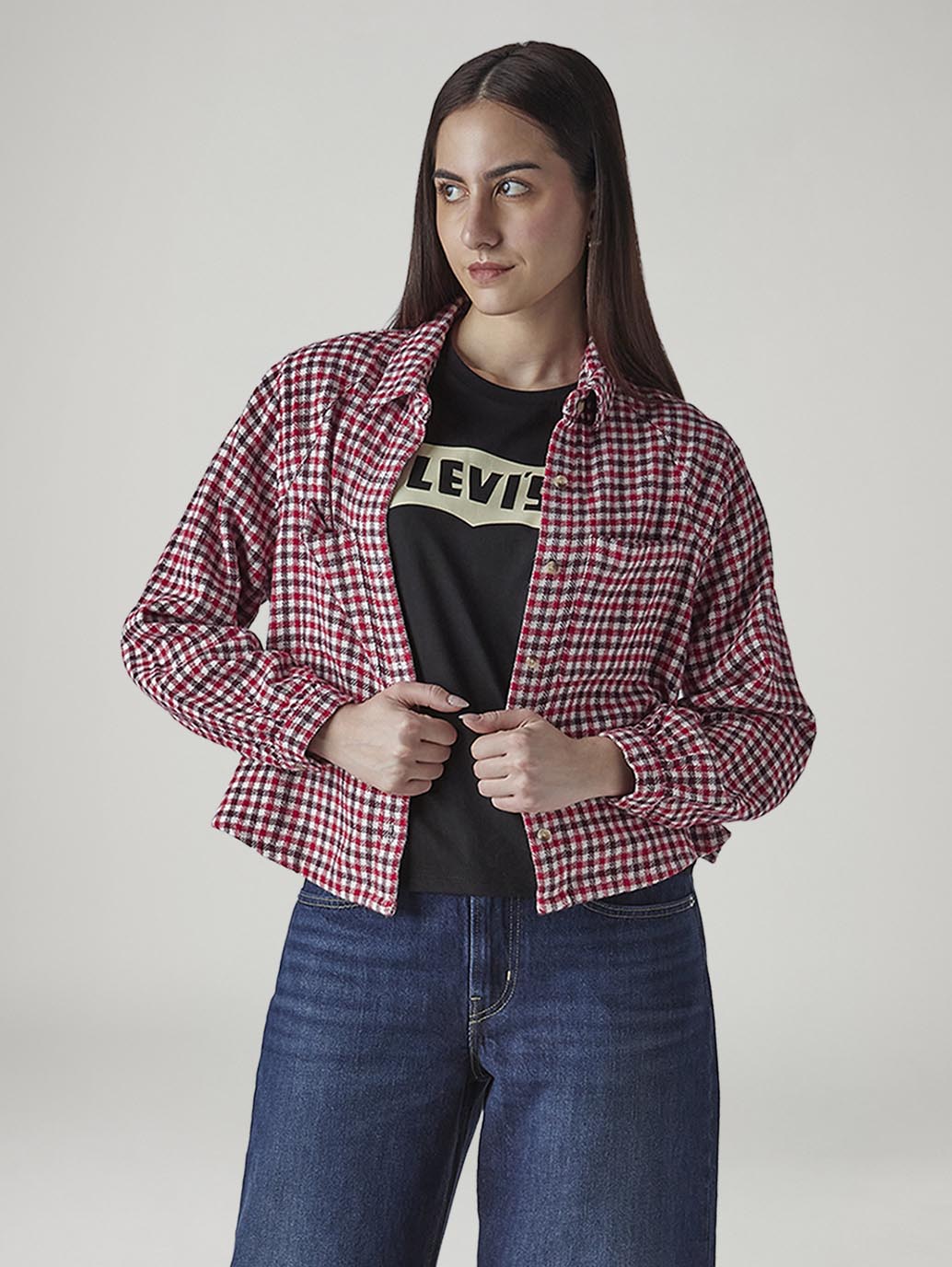 Women's Gingham Relaxed Fit Overshirt